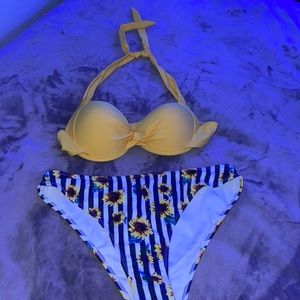 SHEIN Navy and Yellow sunflower bikini